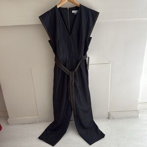 Calvin Klein denim cap sleeve jumpsuit.